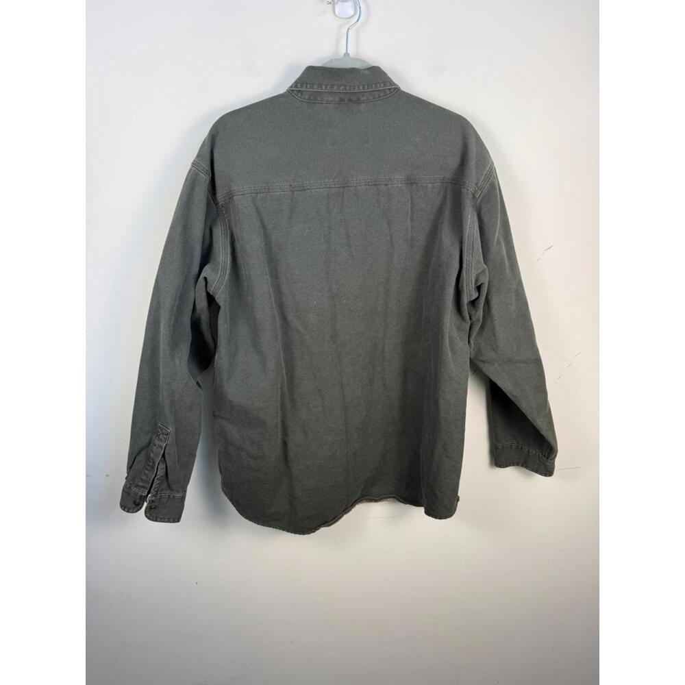 L.L. Bean Olive Green Flannel Lined Canvas Chore Snap Jacket Large Pockets - Picture 3 of 6